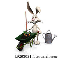 ציור היתולי, שפן, מוכן, ל, gardening.