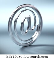 metal at symbol inside a circle, blue background, square image blur effect metal at symbol inside a circle, blue background, square image blur effect