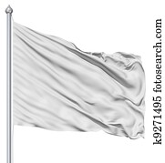 Wavy white textile flag on flagpole Wavy white textile flag on flagpole