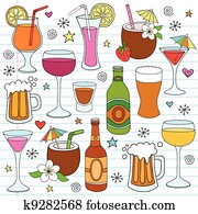 Beer Wine Drinks Vector Doodle Set Beer Wine Drinks Vector Doodle Set