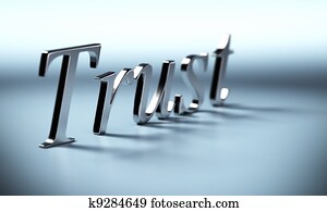 metal trust word 3d render with perspective and blur effet, blue background with shadow metal trust word 3d render with perspective and blur effet, blue background with shadow