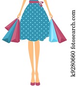 pige, hos, shopping bags