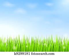 Green grass and blue sky with clouds
