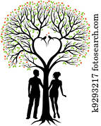 pareja, con, corazón, árbol, vector