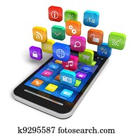 Smartphone with cloud of application icons Smartphone with cloud of application icons