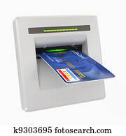 Money withdrawal. ATM and credit or debit card