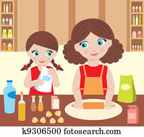 Mother with the daughter cook dough