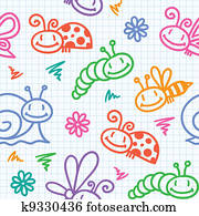 hand drawn pattern with insects hand drawn pattern with insects