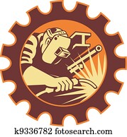 soldador, trabalhador, tocha soldando, retro