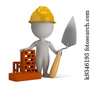 3d, קטן, אנשים, -, קבלן, ב, ה, קסדה