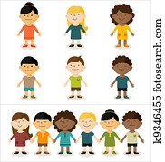 vector, illustratie, -, schattig, het glimlachen, multicultureel, children., alles, communie, groenteblik, gemakkelijk, zijn, changed, te passen, jouw, layout.