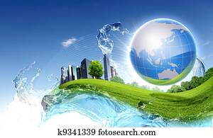 כוכב לכת ירוק, נגד, שמיים כחולים, ו, נקי, טבע