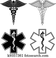 caduceo, y, estrella, de, vida