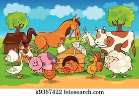 cartoon rural scene with farm animals cartoon rural scene with farm animals