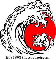 Sea wave and red sun Sea wave and red sun