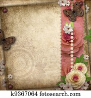 Vintage background with butterfly and roses for congratulations and invitations Vintage background with butterfly and roses for congratulations and invitations