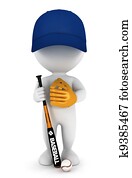 3d, לבן, אנשים, שחקן של בייסבול