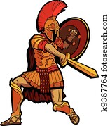 Spartan Mascot Standing with Sword and Shield Vector Illustratio Spartan Mascot Standing with Sword and Shield Vector Illustratio