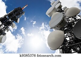 telecommunication towers view from below