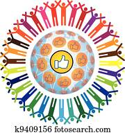 Global social teamworking concept with like symbol Global social teamworking concept with like symbol