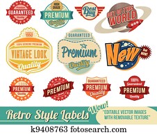 בציר, ראטרו, מדבקות, ו, פתקים