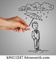 Man under rain holding umbrella Man under rain holding umbrella