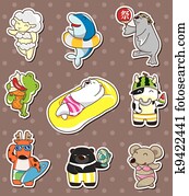 夏 動物 ステッカー クリップアート 切り張り イラスト 絵画 集 K Fotosearch