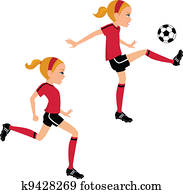 futebol, menina, chutando, bola, em, 2, poses