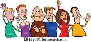 grupo, de, feliz, gente