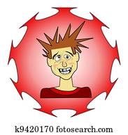 menino adolescente, espiga, cabelo, goofy, gesto