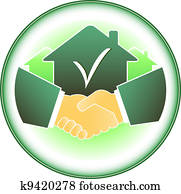señal, con, casa, y, apretón de manos
