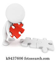 3d, bianco, persone, fare, puzzle