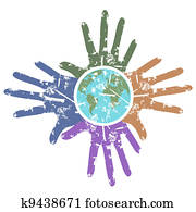 grungy, 手, 大約, 地球