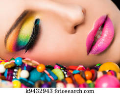 Woman face colourful make-up lips Woman face colourful make-up lips