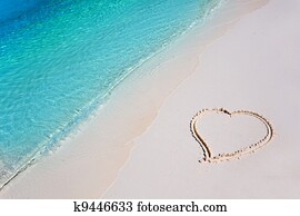 coração, ligado, areia praia, em, paraíso tropical