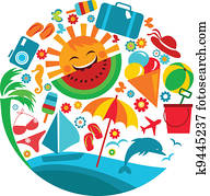 summer vacation; template of summer icons summer vacation; template of summer icons