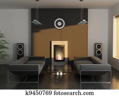 Home interior with fireplace Home interior with fireplace