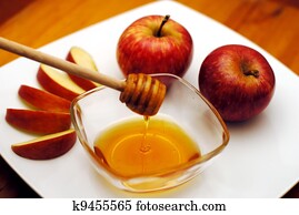 judeu, ano novo, -, rosh hashanah, -, maçã, e, mel