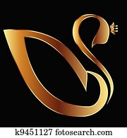 ouro, cisne, com, coroa, vetorial