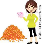 Woman Holding Piggybank