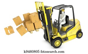 Overloaded yellow fork lift truck falling forward Overloaded yellow fork lift truck falling forward