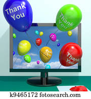 Thank You Balloons Coming From Computer As Online Thanks Messages Thank You Balloons Coming From Computer As Online Thanks Messages