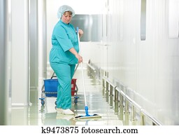 אישה, לנקות, בית חולים, מסדרון