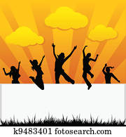 silhouettes kids jumping