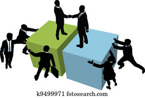 Business people help reach deal together Business people help reach deal together