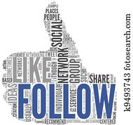 Follow symbol in tag cloud on white Follow symbol in tag cloud on white