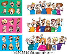 big set of happy people