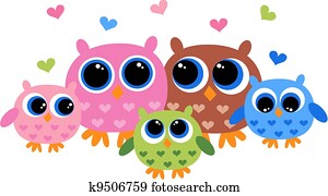 colorful owl family