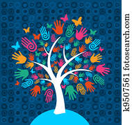 Diversity tree hands background