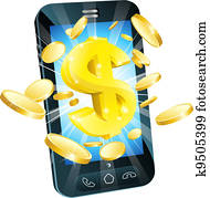 dollar, geld, telefoon, concept